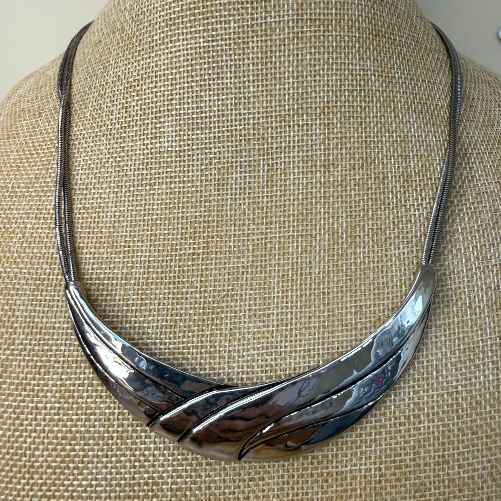 Chicos Statement Silver-Tone‎ Metal Necklace With Adjustable Chain